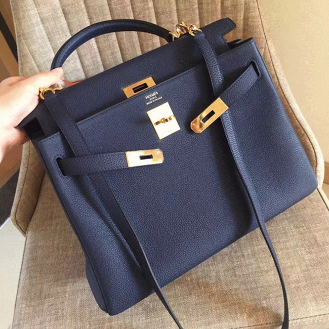 Sapphire Clemence Replica Hermes Kelly Retourne 32cm Deluxe Handbag
