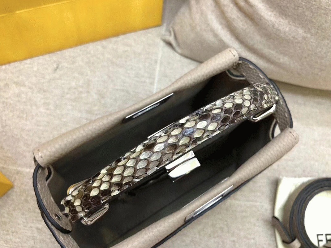 Top Quality Knockoff Fendi Peekaboo Mini Selleria Grey Bag with Python Leather Handle