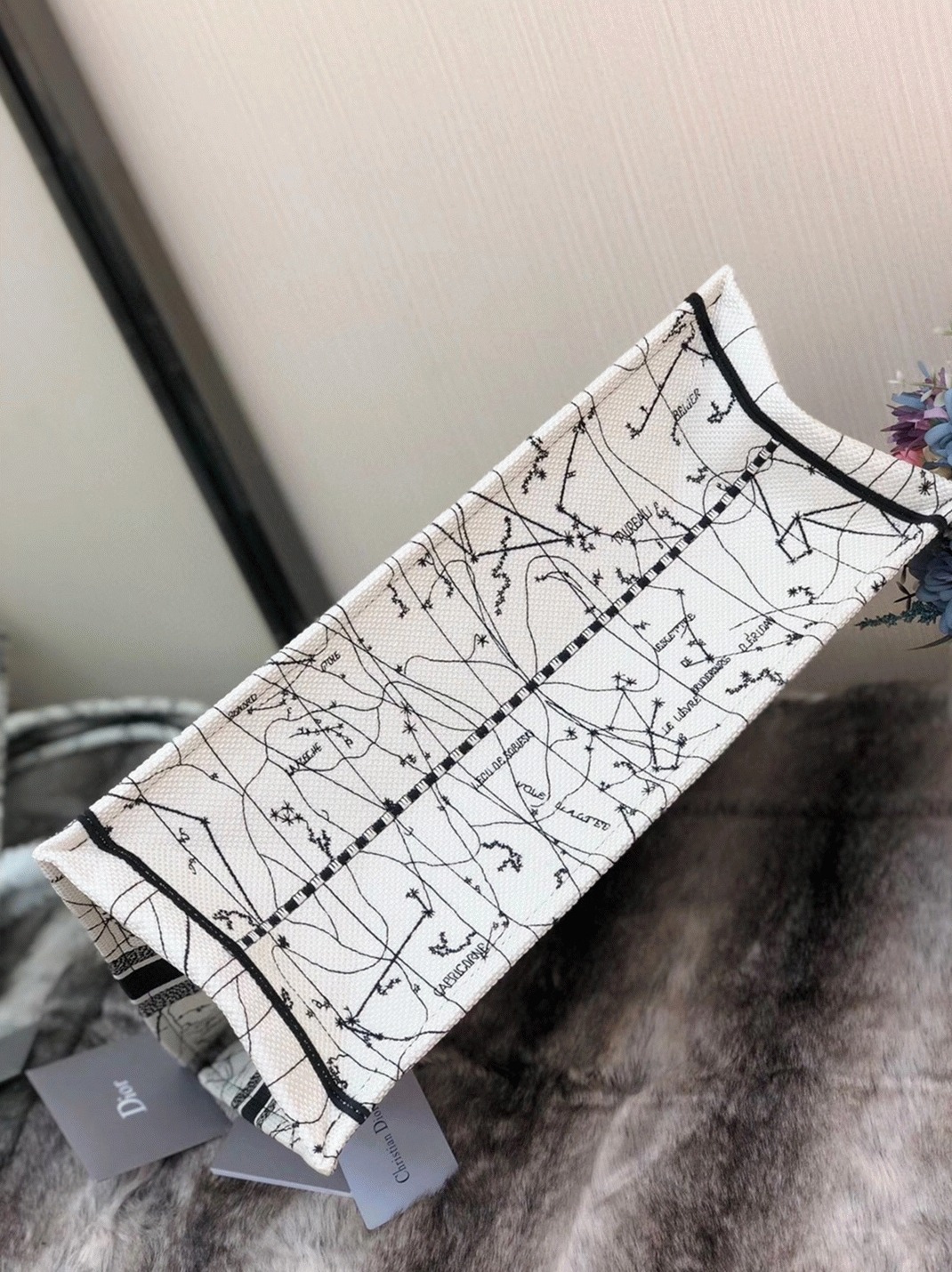 Dior Large Book Tote Bag Replica in Latte Zodiac Embroidery