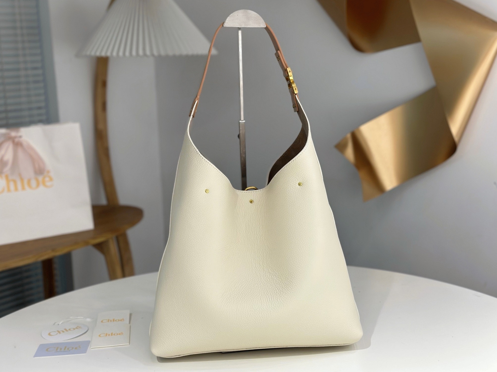 Top Quality Replica Chloe Marcie Hobo Bag in White Grained Leather