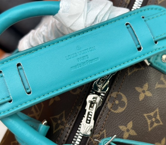 Louis Vuitton Monogram Macassar Canvas Keepall Bandouliere 50 In Turquoise Blue