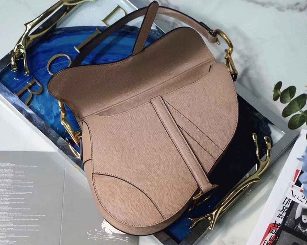 Dior Saddle Bag Fake in Blush Grained Calfskin