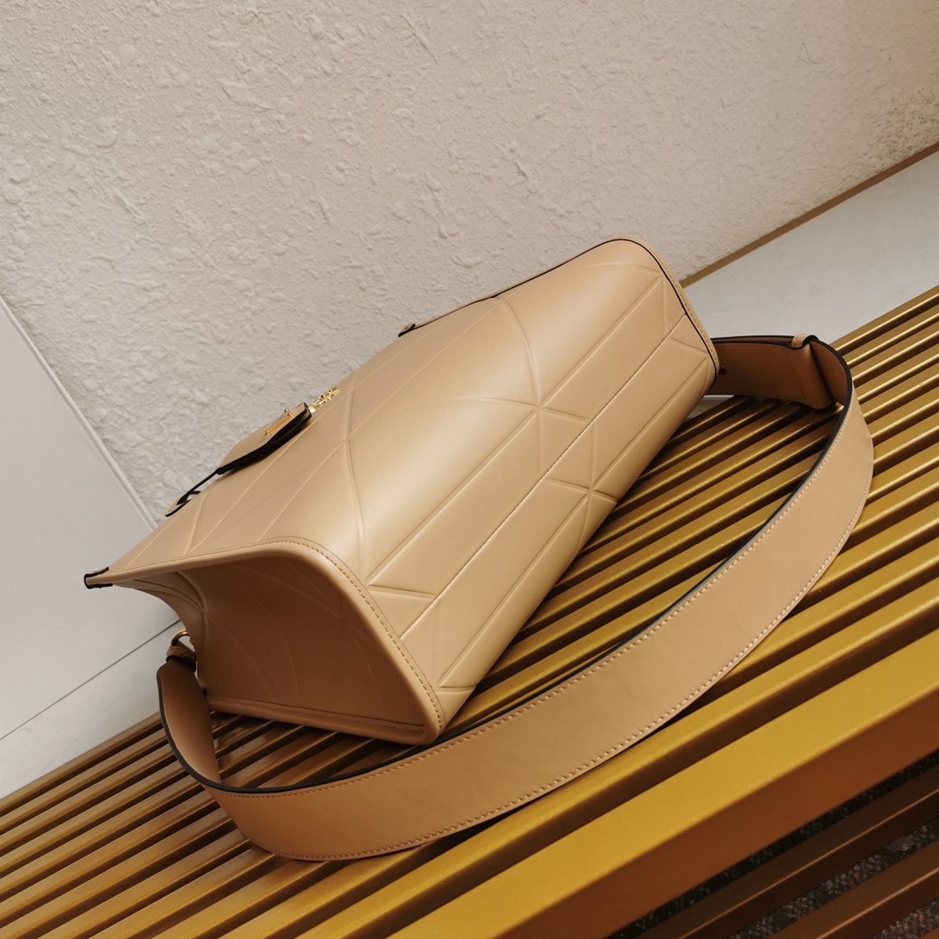 Prada Symbole Small Bag Imitation with Topstitching in Beige