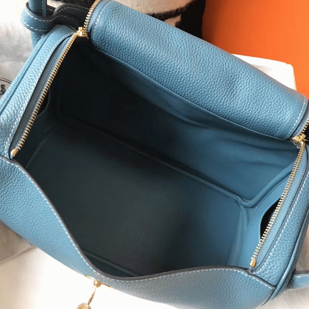 Fake Hermes Lindy 30cm bag in blue jean tone