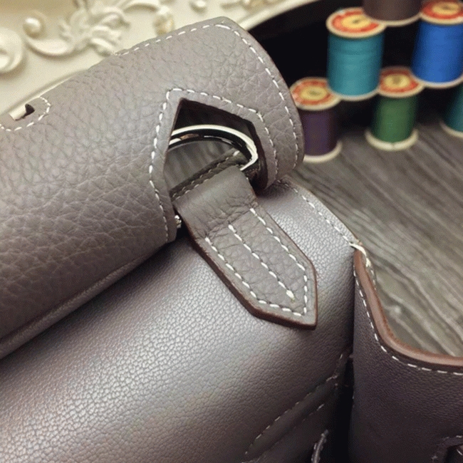 Large grey knockoff Hermes Jypsiere 34cm handbag