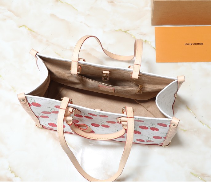 LV X TM Monogram Cherry Canvas Onthego MM In White Style 2