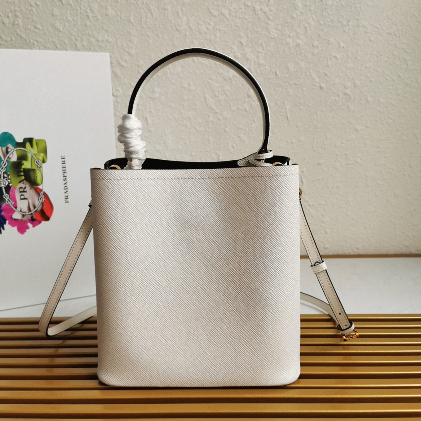White Prada Medium Panier Bag Replica