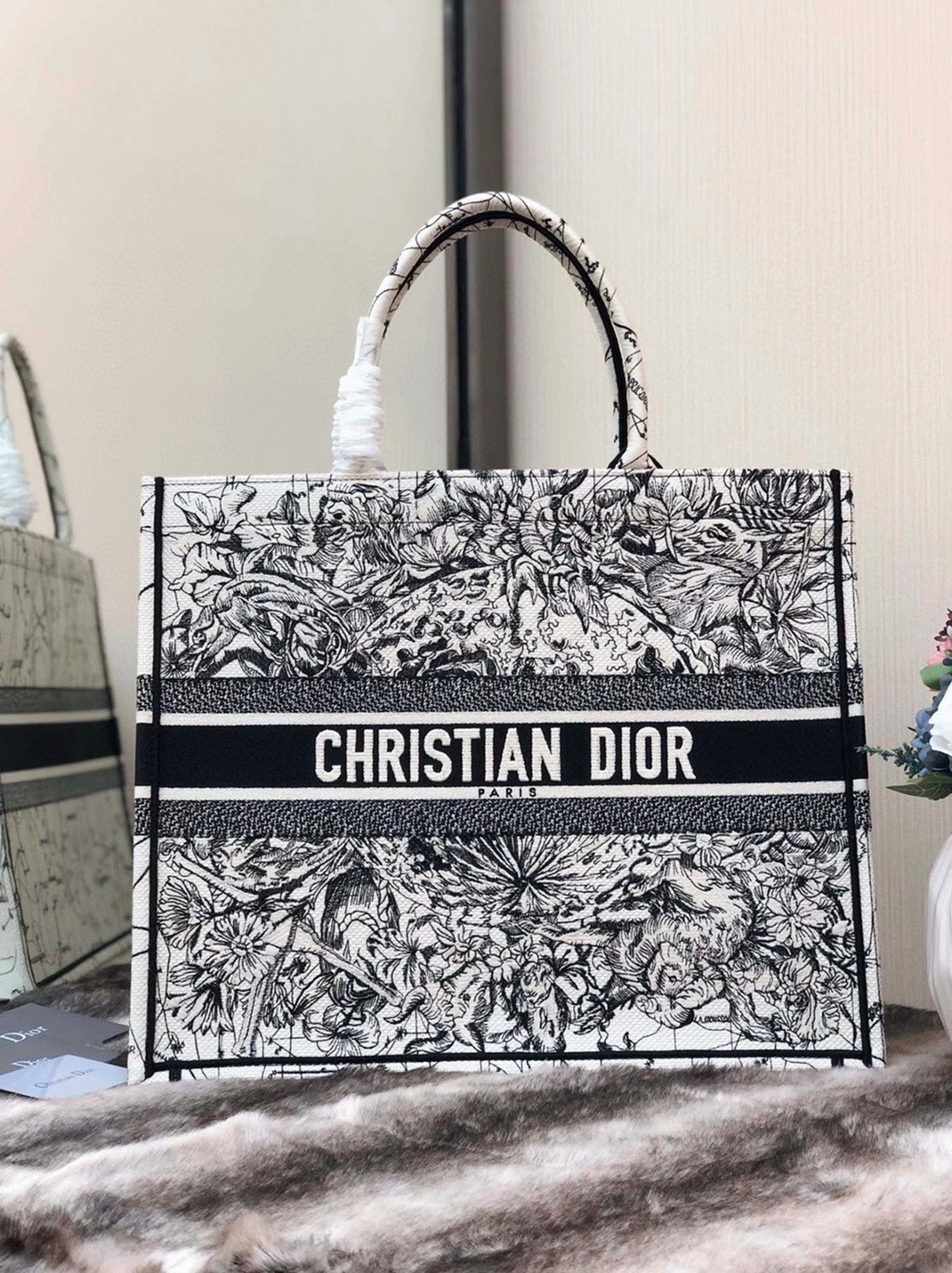Dior Large Book Tote Bag Replica in Latte Zodiac Embroidery