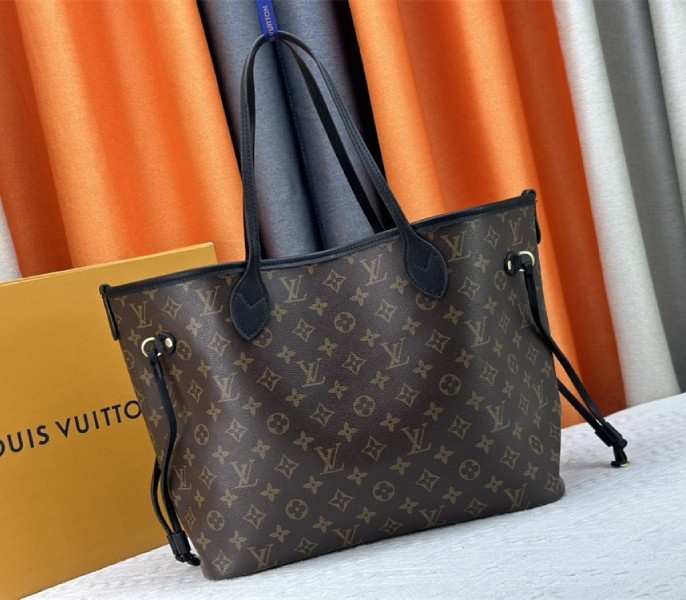 Louis Vuitton Neverfull Bandouliere Inside Out MM Tote In Monogram Canvas And Black Leather