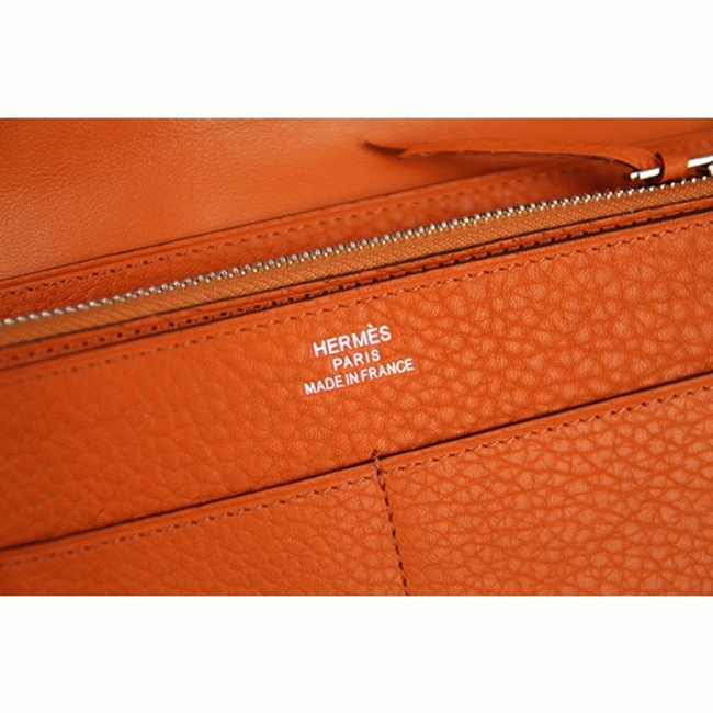 Orange knockoff designer Hermes Dogon combine wallet
