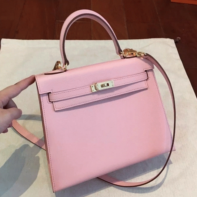 Pink Epsom Replica Hermes Kelly 25cm Feminine Handbag