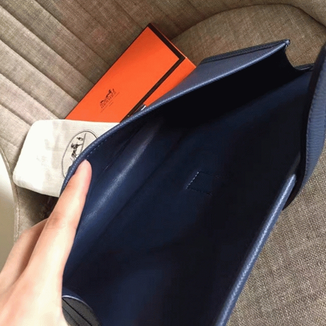 High quality sapphire epsom replica Hermes Jige Elan clutch bag