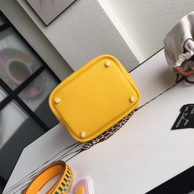 Yellow knockoff Hermes Picotin Lock 18cm handbag with braided handles