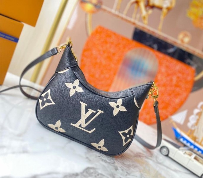 Louis Vuitton Bicolor Monogram Empreinte Leather Bagatelle Mini Hobo In Black