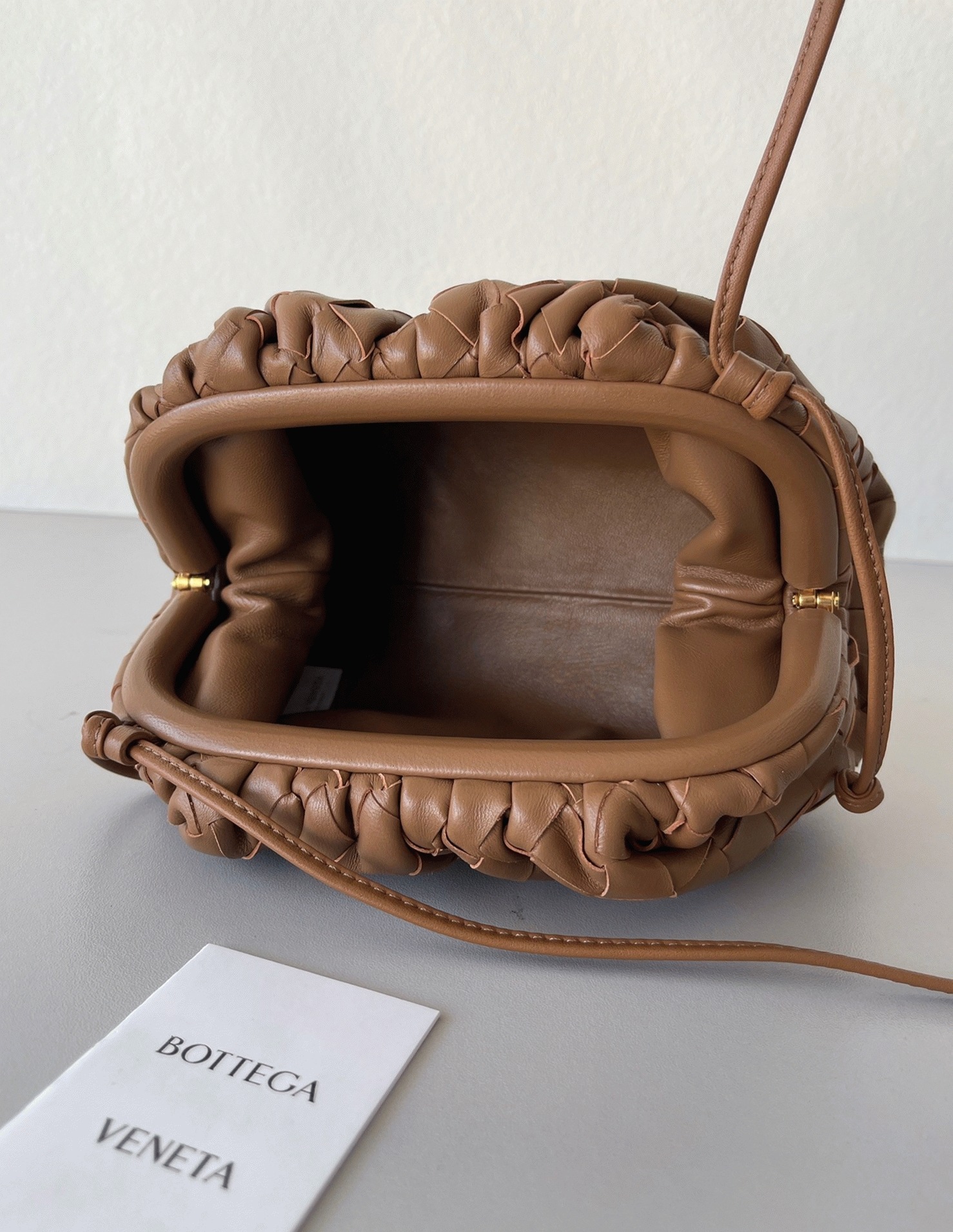 Replica Bottega Veneta Mini Pouch with Strap Caramel