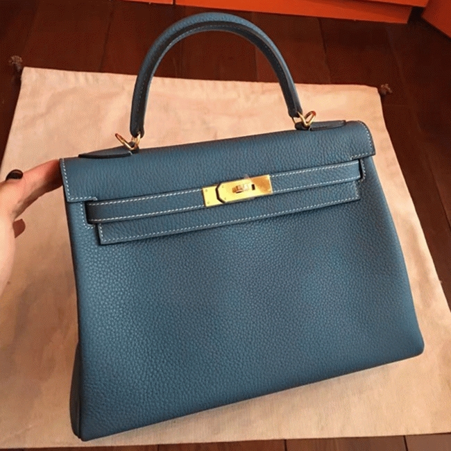 Blue Jean Clemence Replica Hermes Kelly Retourne 32cm Elegant Purse