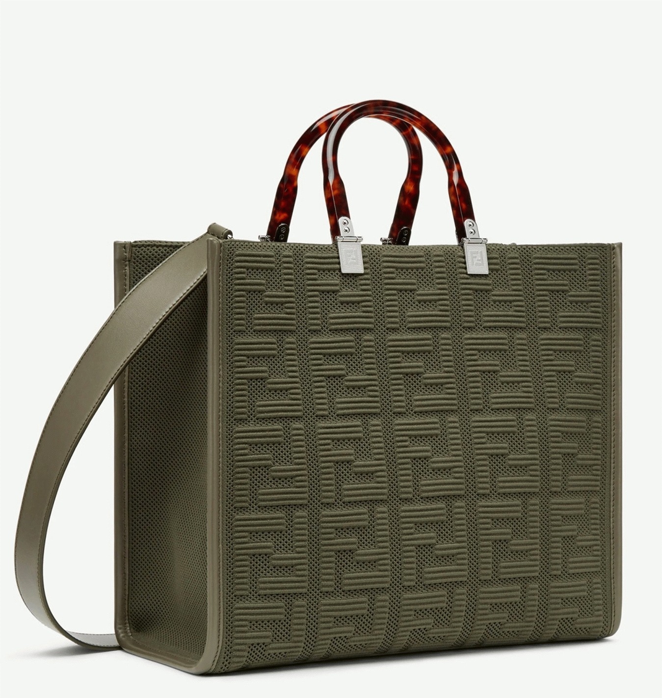 Top Quality Replica Fendi Sunshine Medium Tote Bag In Green FF Fabric