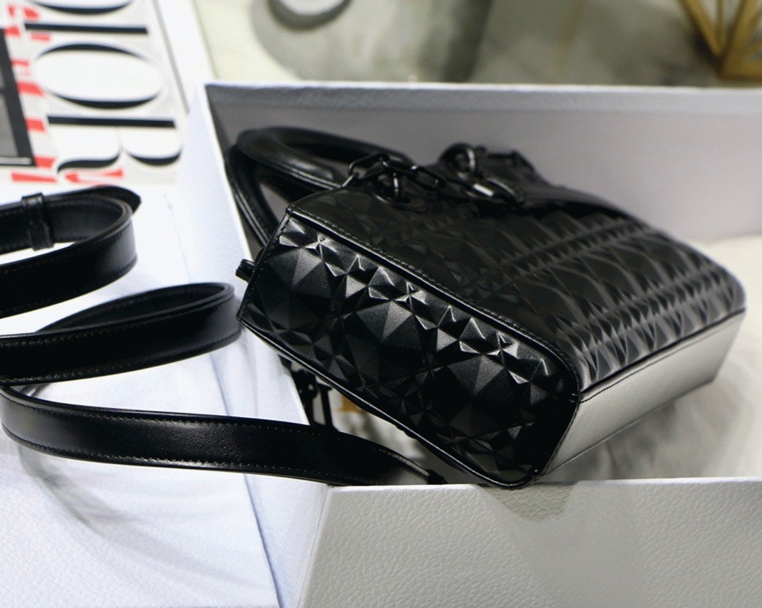 Dior Lady D-Joy Medium Bag Replica in Black Calfskin with Diamond Motif