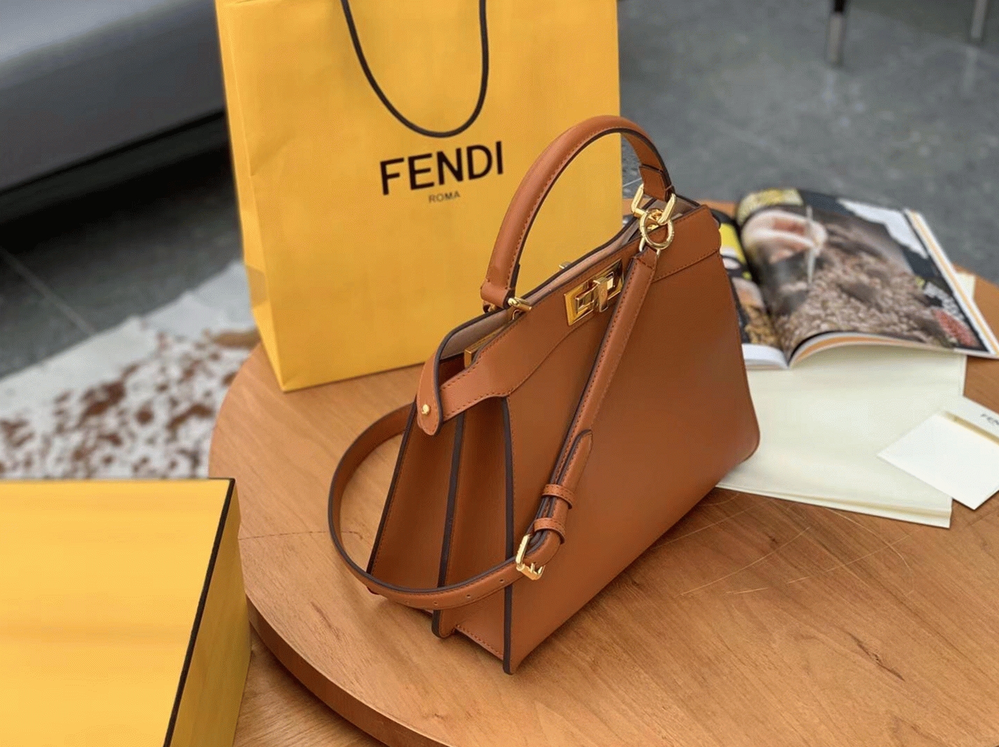 Top Quality Replica Fendi Peekaboo ISeeU Medium Bag In Brown Calfskin