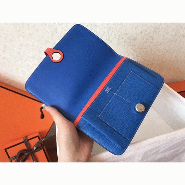Blue piment leather fake Hermes Dogon duo wallet