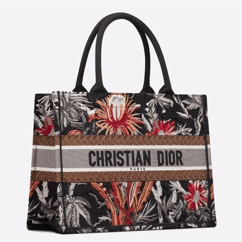 Dior Medium Book Tote Replica in Black Camouflage with Multicolored