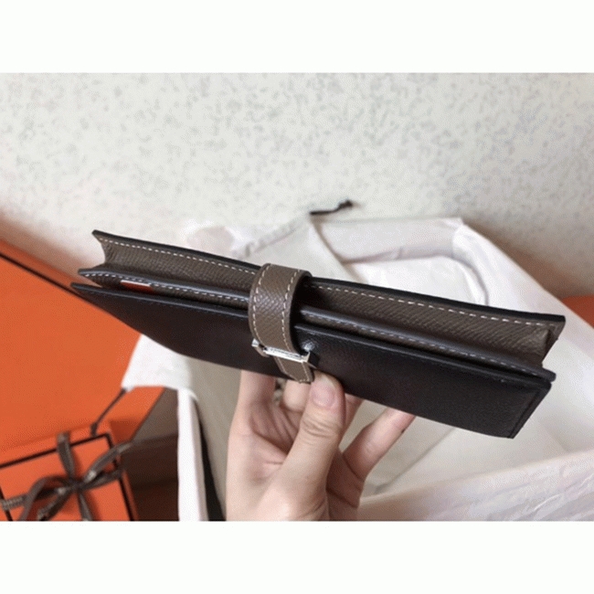 Black Taupe Fake Hermes Bearn Wallet