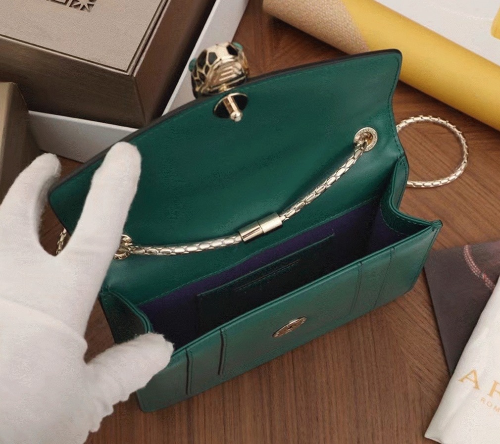 Fake Bvlgari Serpenti Forever Small Crossbody Bag Green Leather