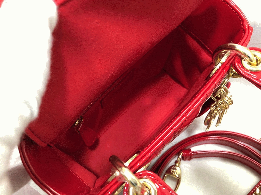 Dior Lady Dior Mini Chain Bag Knockoff with Chain in Red