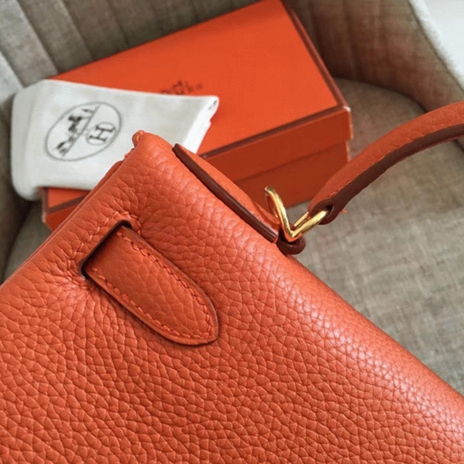 Orange Clemence Fake Hermes Kelly Retourne 28cm Signature Purse