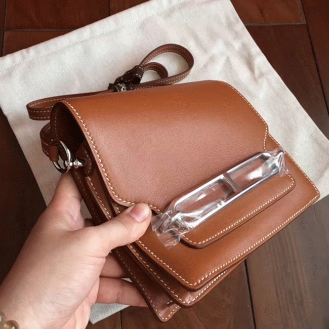 Caramel replica Hermes Mini Sac Roulis handbag