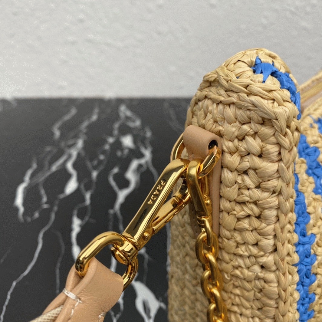 Prada Re-Edition Bag Fake in Beige and Blue Stripe