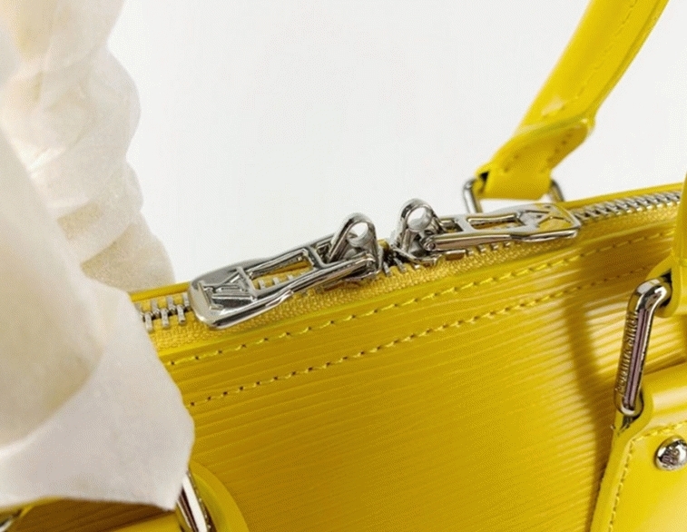 Louis Vuitton Epi Leather Alma PM Handbag In Cedrat Yellow With Jacquard Strap