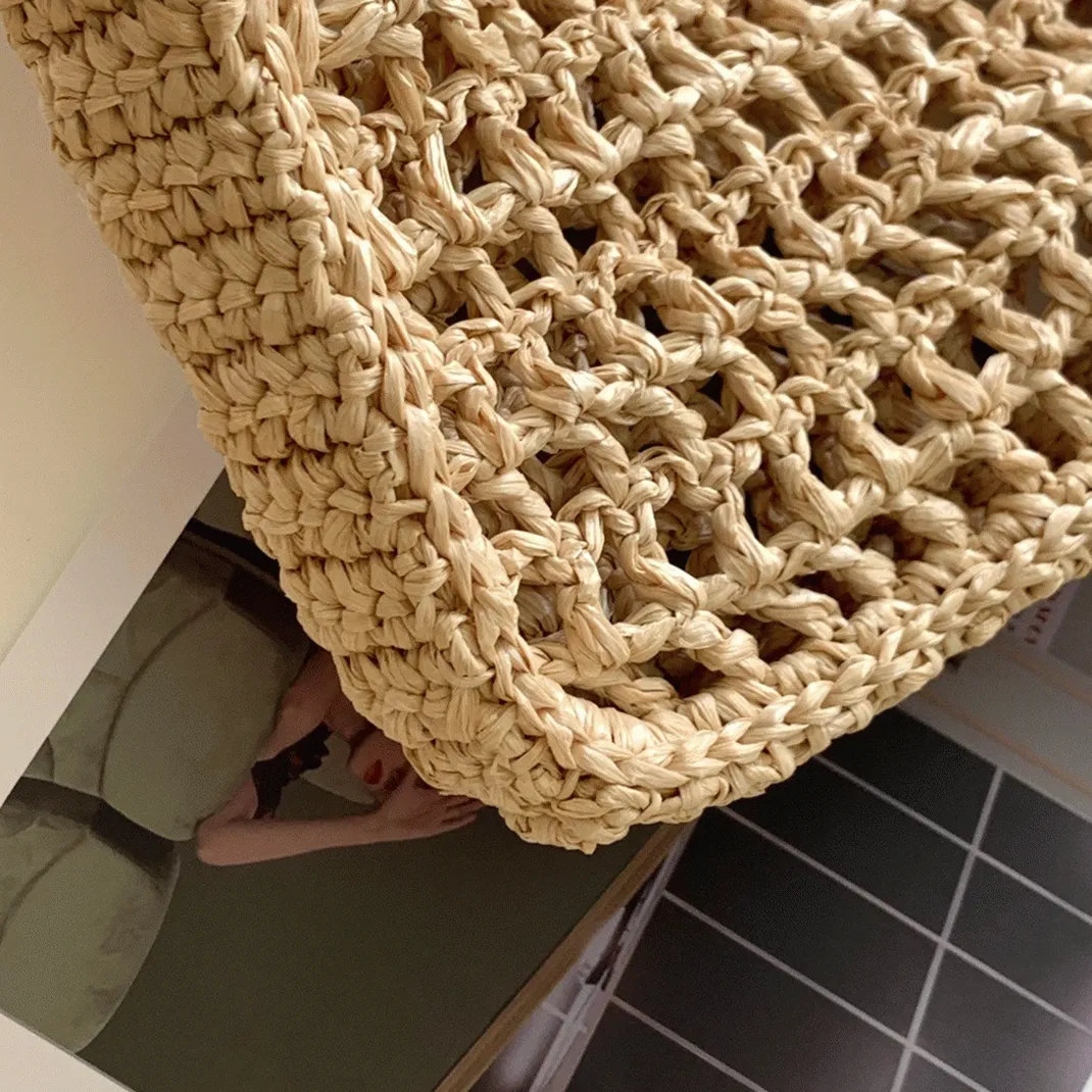 Prada Small Tote Bag Fake in Beige Woven Raffia