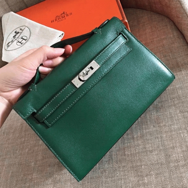 Malachite Swift Fake Hermes Kelly Pochette Sleek Green Clutch