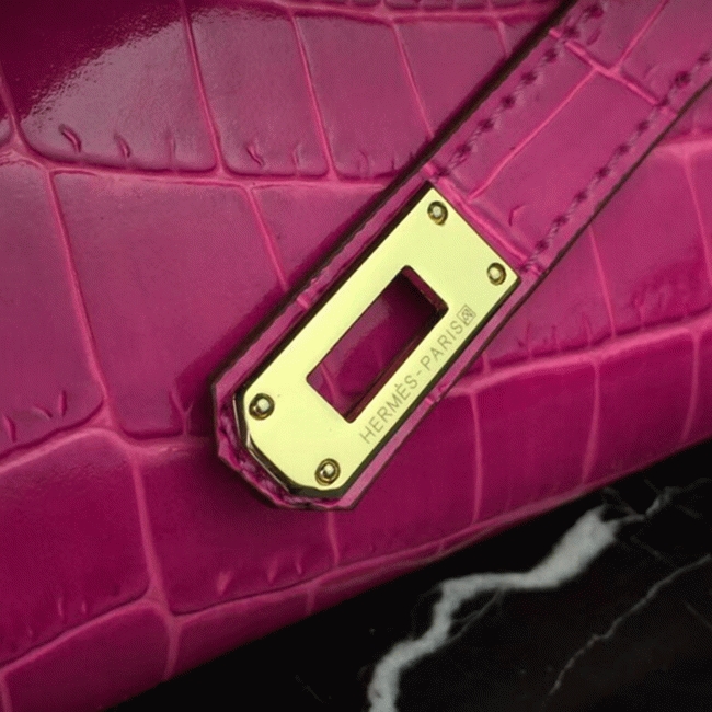 Rose Red Crocodile Replica Hermes Kelly Cut Clutch Elegant Accent Bag