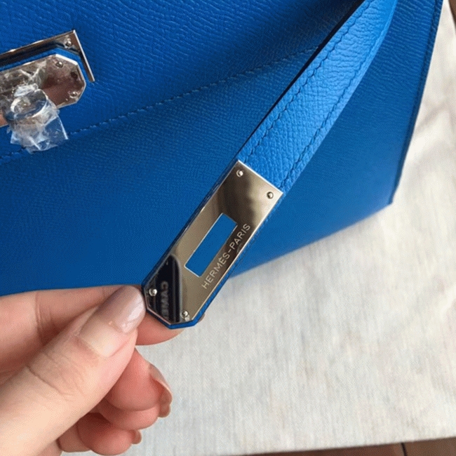 Blue Epsom Fake Hermes Kelly 32cm Sellier Fashion Handbag