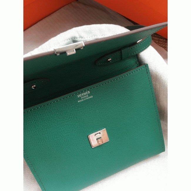 Green fake designer Hermes Clic wallet with strap