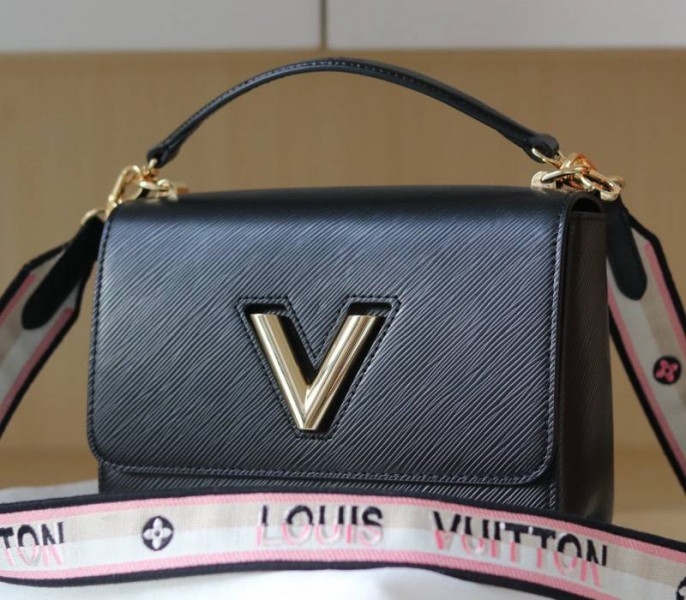 Louis Vuitton Epi Leather Twist MM Bag Black With Jacquard Strap