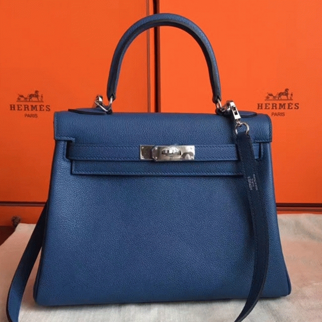 Blue Agate Clemence Fake Hermes Kelly Retourne 28cm Tote