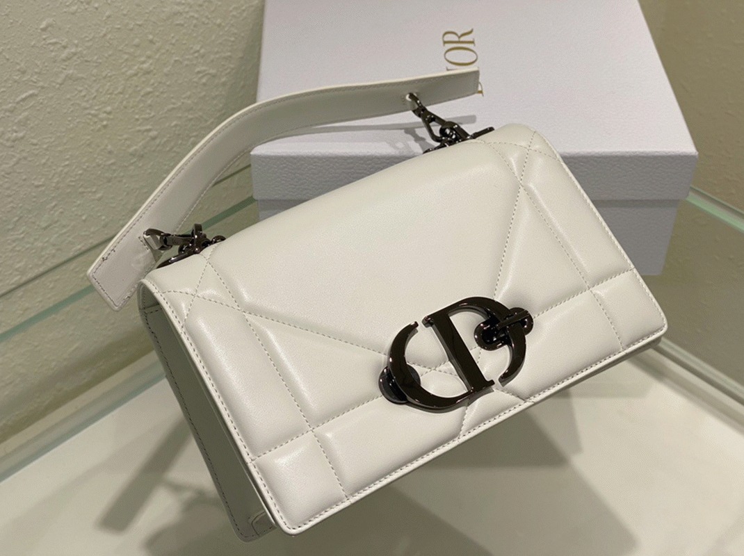 Dior 30 Montaigne Chain Bag with Handle Replica in White Lambskin