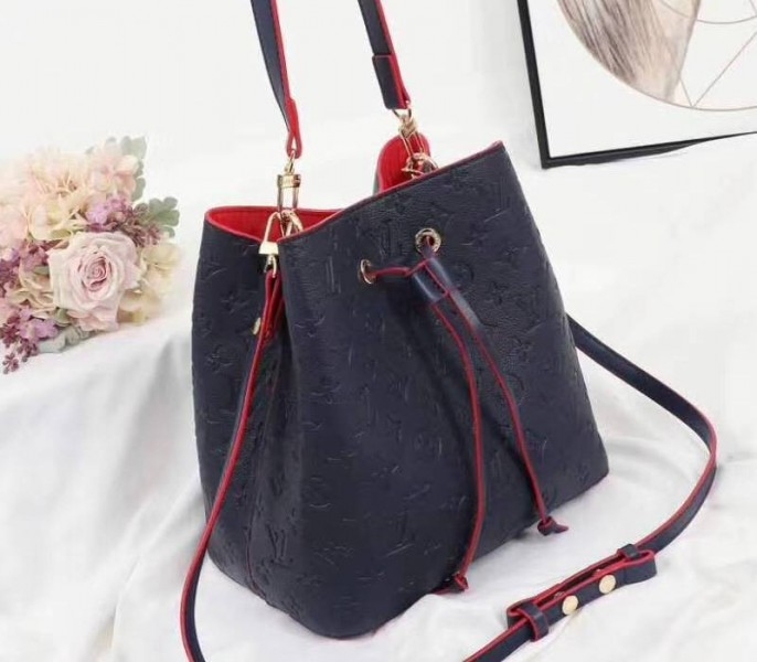Louis Vuitton Monogram Empreinte NeoNoe MM Bag In Marine Rouge