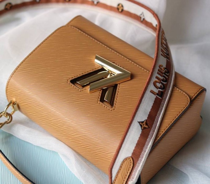 Louis Vuitton Epi Leather Twist MM Bag With Jacquard Strap In Honey Gold