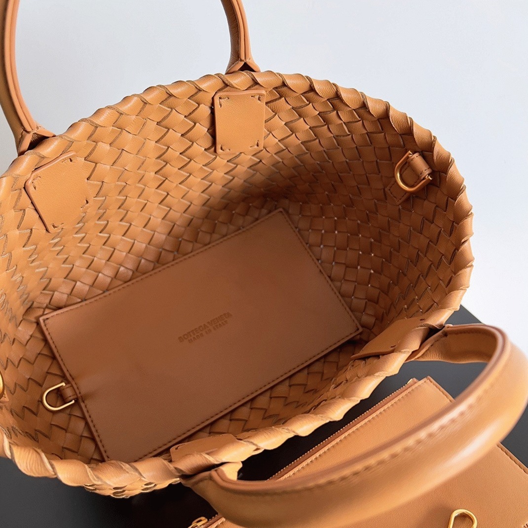 Top Quality Replica Bottega Veneta Cabat Mini Bag In Caramel Intrecciato Lambskin