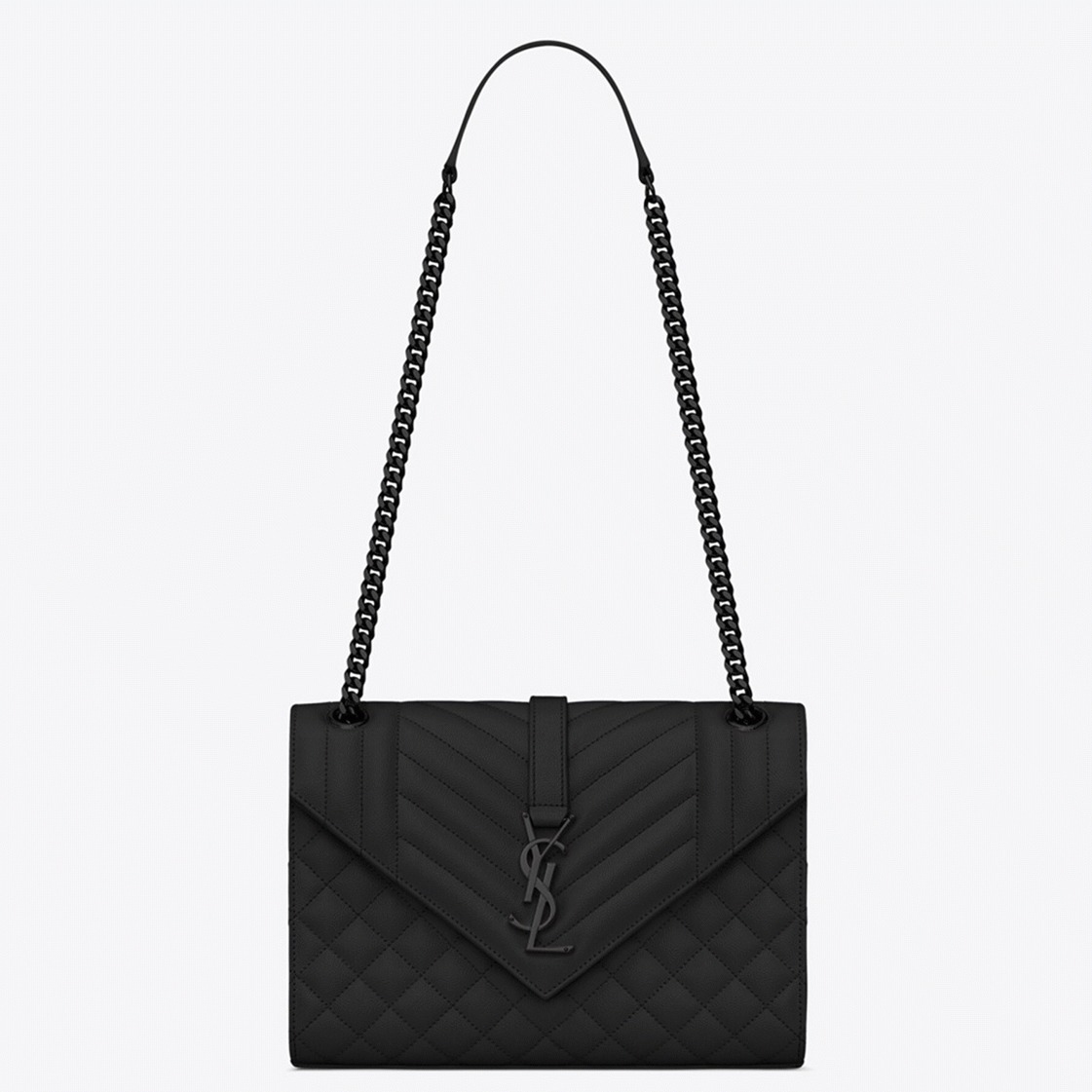Replica Saint Laurent Envelope Meidum Black Bag with Black Hardware