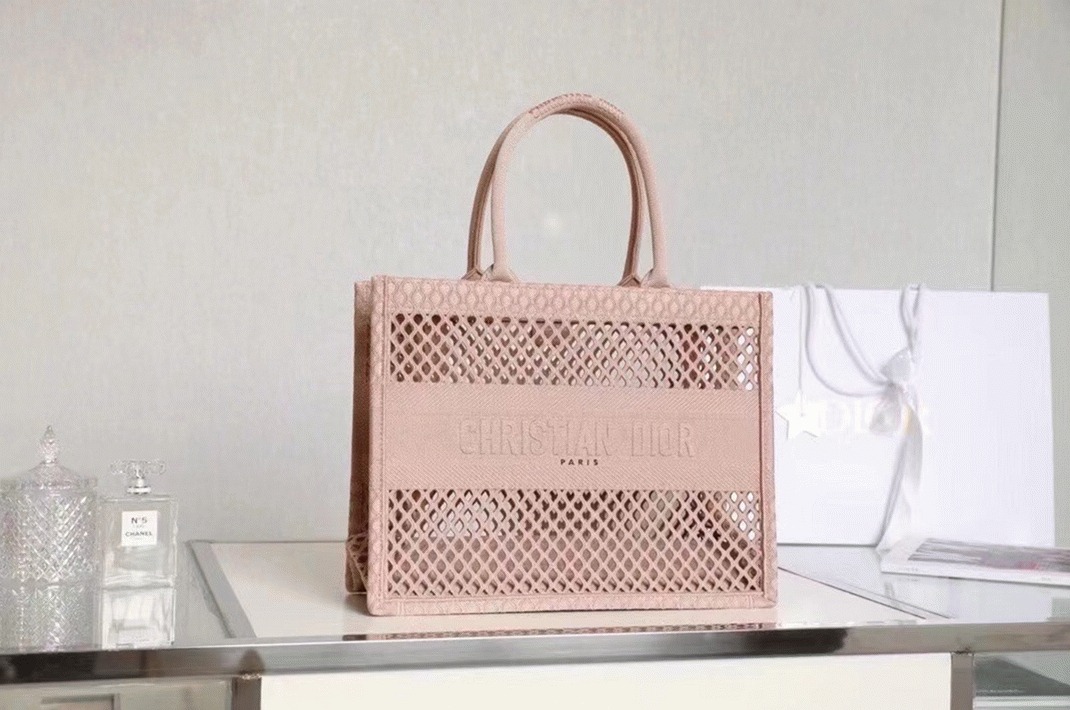 Dior Large Book Tote Bag Replica in Beige Mesh Embroidery