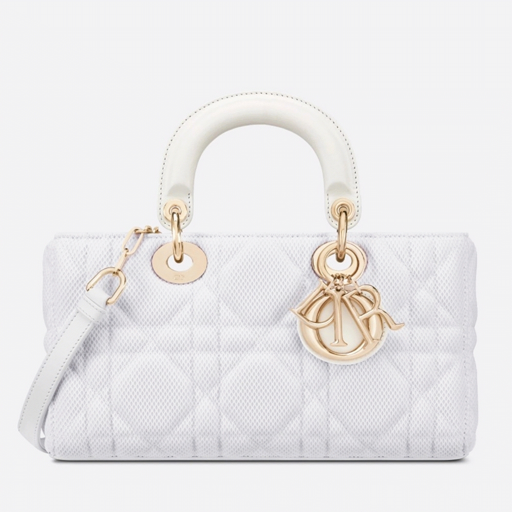 Dior Lady D-Joy Medium Bag Fake in White Macrocannage Technical Fabric