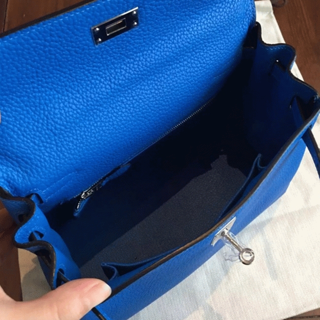 Blue Clemence Replica Hermes Kelly 25cm Chic Tote