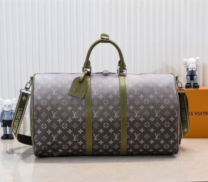 LV Monogram Gradient Canvas Keepall Bandouliere 55 In Khaki Green
