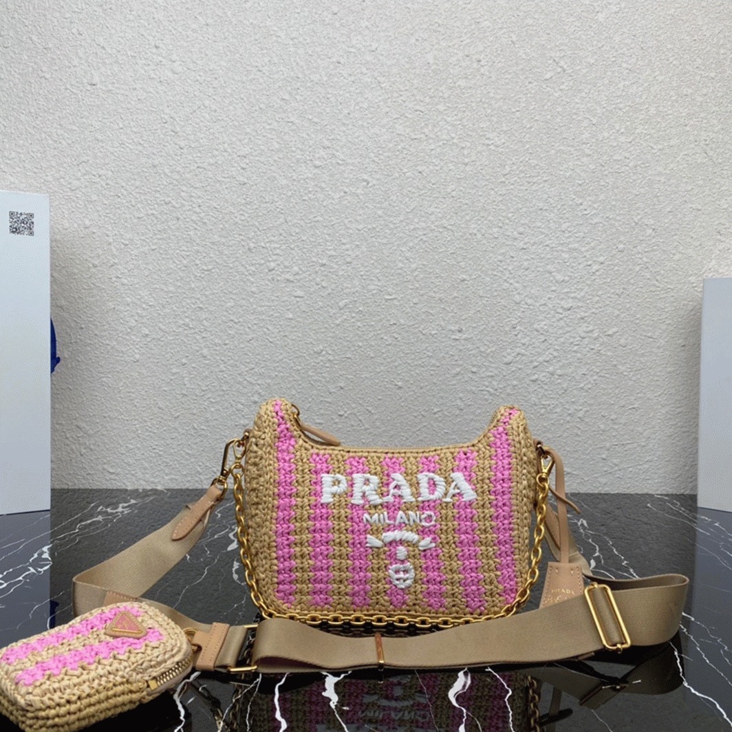 Prada Re-Edition Bag Knockoff in Beige and Pink Stripe
