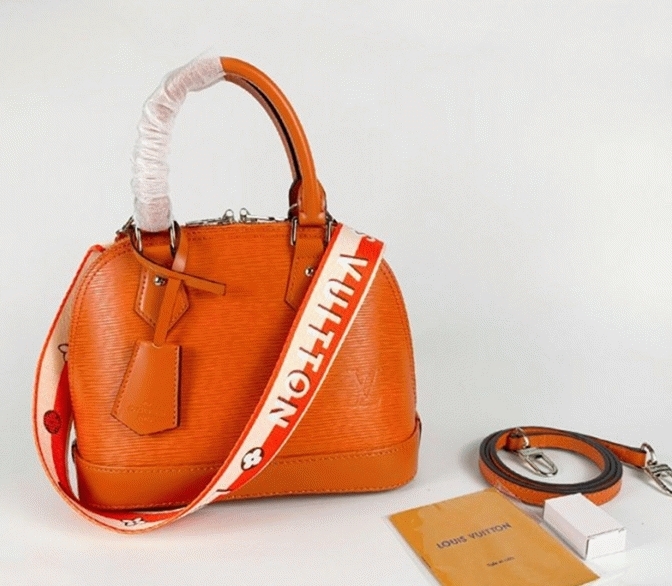 Louis Vuitton Epi Leather Alma BB Handbag In Orange With Jacquard Strap